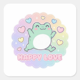 Quadrado Sapo do Amor Feliz Adesivo Sapo Saltitante Fofo Co