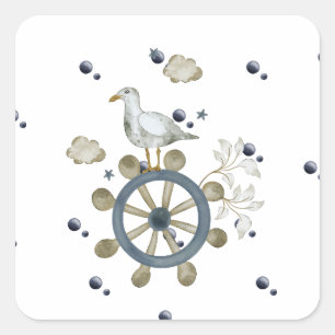Quadrado Seagull Amarrando Um Adesivo De Corrida