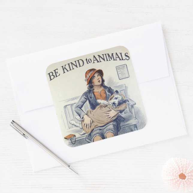 Quadrado Seja gentil com o adesivo dos animais (Envelope)