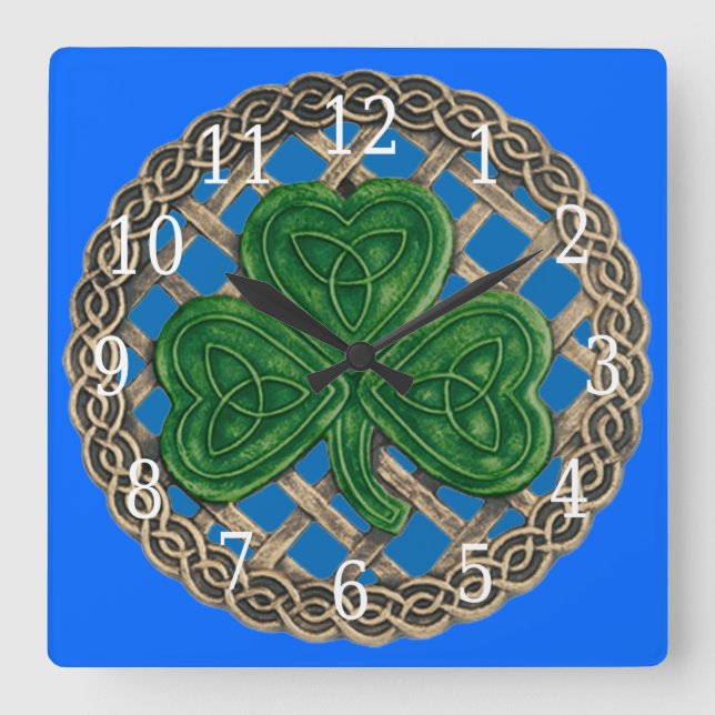 Quadrado Shamrock Azul E Relógio De Nódulos Célticos (Frente)