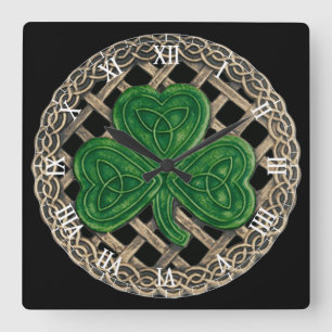 Quadrado Shamrock Preto e Números Celtas Relógio