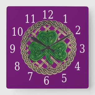 Quadrado Shamrock Roxo E Relógio De Nódulos Célticos