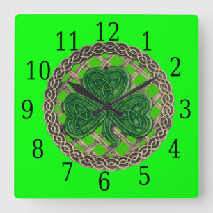 Quadrado Shamrock Verde E Relógio Celta Nódulos Quadrados