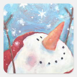 Quadrado Snowman Celebrando adesivo de neve