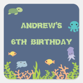 Quadrado Sob o adesivo de Festa de aniversário do mar