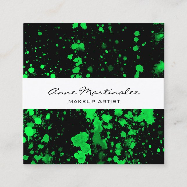 Quadrado Splatter de pintura verde no Cartão de visita pret (Frente)