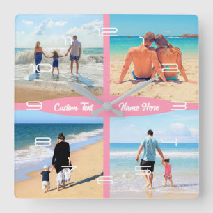 Quadrado Texto Personalizado do Relógio de Colagem de Fotog