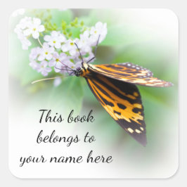 Quadrado Tiger Butterfly "Este livro pertence a" adesivo