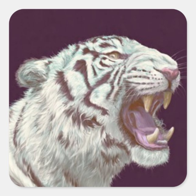 Quadrado Tigre Branco Pose Feroz – Adesivo (Frente)