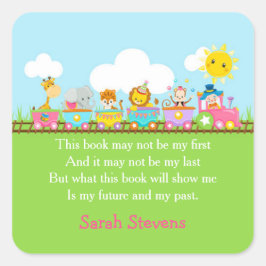 Quadrado Trem de Circo de Animais Fofos em Adesivo de Marca