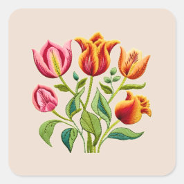Quadrado Um Adesivo de Buquê de Tulipas Vermelhas