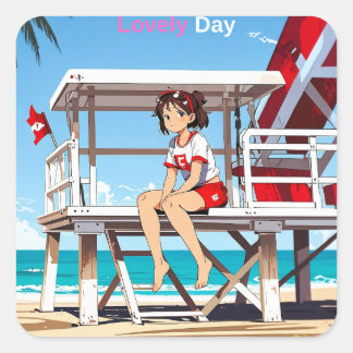 Quadrado Um belo dia comigo em Sunny Beach. Adesivo