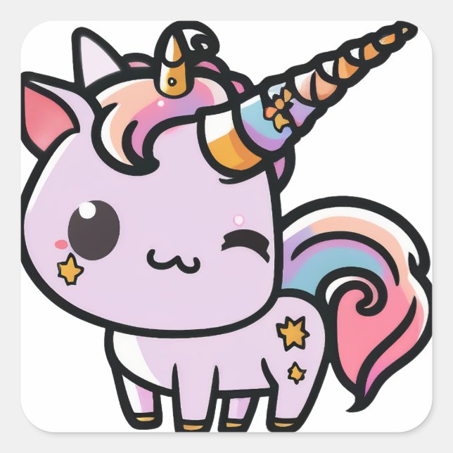 Quadrado Um doce adesivo de unicórnio kawaii (Frente)