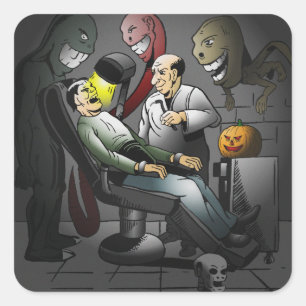 Quadrado Uma noite de Halloween no dentista Adesivo