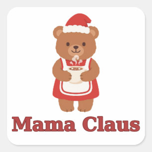 Quadrado Ursinho Mama Claus Cacau Natal Adesivo