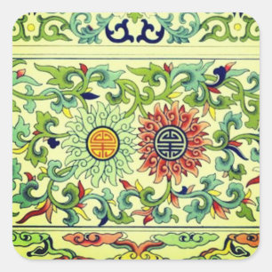 Quadrado Vintage Floral Chinês Longevidade Belo Adesivo