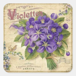 Quadrado Vintage violetas florais elegante adesivo