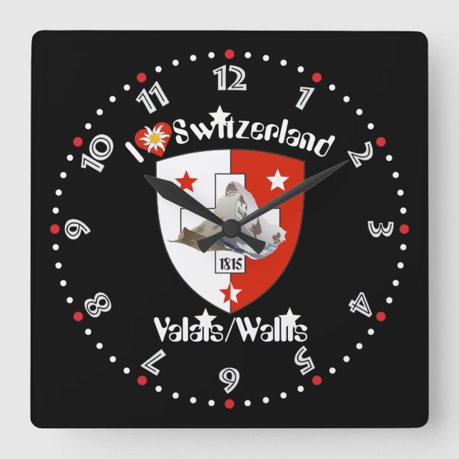 Quadrado Wallis Valais Suíça Suisse relógio (Frente)