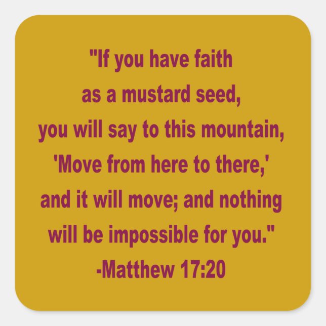 Quadrado WDJS: Fé como um adesivo de sementes de mostarda (Frente)