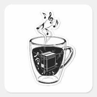 Quadrado Xícara de Café Musical Estética & Livros Adesivo 3