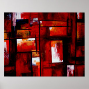Quadrados Abstratos Vermelhos Arte Imprimir Poster
