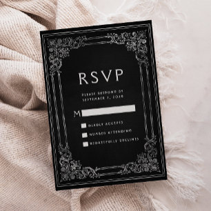 Quadro Antigo Preto Prata RSVP Casamento