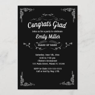 Quadro Branco Preto de Convite para Graduação