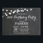 Quadro de Convite para aniversário de 21 anos<br><div class="desc">aniversário de 21 anos Invitation with String Lights Chalkboard Background. 13 15 16º 18º 18º 21rua 30 40º 50º 60º 70 80 100º,  qualquer idade. Para mais personalização,  clique no botão "Personalizar" e use nossa ferramenta de design para modificar este modelo.</div>