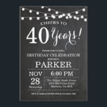 Quadro de Convite para aniversário de 40 anos<br><div class="desc">aniversário de 40 anos Invitation Chalkboard Background com Luzes de String. Preto e Branco. 13 15 16º 18º 20 21rua 30 40º 50º 60º 80 de 70 100º, qualquer idade. Aniversário Adulto. Mulher ou Festa de aniversário masculina. Para mais personalização, clique no botão "Personalizar" e use nossa ferramenta de design...</div>