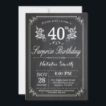 Quadro de Convite para aniversário de 40 anos Surp<br><div class="desc">Convite para aniversário de 40 anos surpresa com fundo de quadro chalkboard russo e padrão de flor floral, preto e branco. Aniversário Adulto. Homens ou Mulheres Aniversário. Menino ou Menina Menina Menina Adolescente Convidam. 13 15 de 16º 18º 20 21rua 30 de 40º 50º 80 de 60º 70 de 100º....</div>