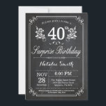 Quadro de Convite para aniversário de 40 anos Surp<br><div class="desc">Convite para aniversário de 40 anos surpresa com fundo de quadro chalkboard russo e padrão de flor floral, preto e branco. Aniversário Adulto. Homens ou Mulheres Aniversário. Menino ou Menina Menina Menina Adolescente Convidam. 13 15 de 16º 18º 20 21rua 30 de 40º 50º 80 de 60º 70 de 100º....</div>