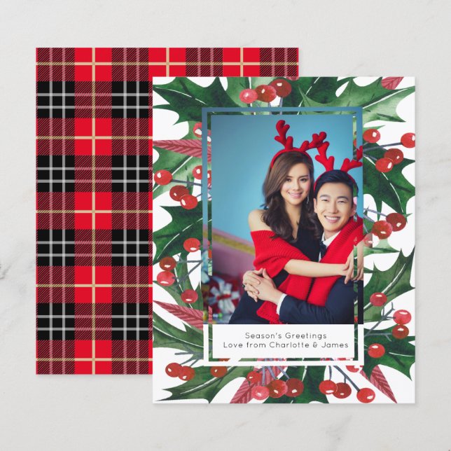 Quadro de Foto de Natal Personalizado com Azevinho (Frente/Verso)