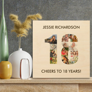Quadro De Madeira 18º Aniversário Colagem de Fotos Número 18 Persona