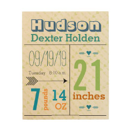 Quadro De Madeira Baby Boy Stats on Wood Canvas