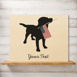 Quadro De Madeira Black Lab Dog with USA American Flag, 4 de julho