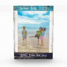 Quadro de Madeira Branco Azul Rústico Praia Texto