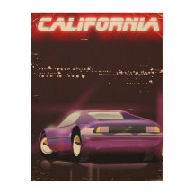 cartaz de supercarro neon da Califórnia dos anos 8