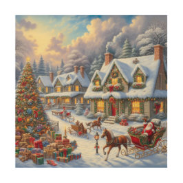Quadro De Madeira Cena da Aldeia de Natal