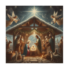 Quadro De Madeira Cena de Natividade Tradicional