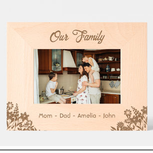 Quadro de Madeira com Flores Família Data Nomes Gr
