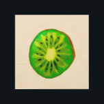 Quadro De Madeira fruta de água original brilhante do kiwi pop art<br><div class="desc">Uma fatia vibrante e colorida de fruta kiwi de uma pintura original do artista Sacha Grossel. Esta grande fruta do estilo pop é verde e muito brilhante e colorida contra um fundo de madeira neutro. Quirky e original.</div>