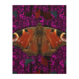 Quadro De Madeira Impressão Grunge Ginkgo Borboleta