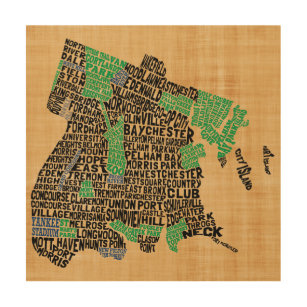 Quadro De Madeira Mapa de Tipografia do Bronx Nova Iorque
