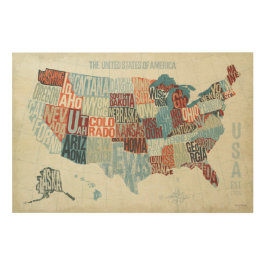 Quadro De Madeira Mapa dos EUA com estados nas palavras