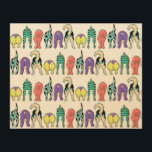 Quadro De Madeira Padrão de Bumbuns de Cães Coloridos<br><div class="desc">Um padrão repetitivo de cães coloridos mostrando seus bumbuns bonitos.</div>