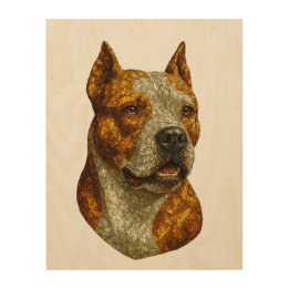 Quadro De Madeira Retrato de Cachorro Pitbull