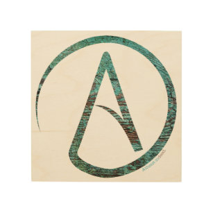Quadro De Madeira Tapeçaria de madeira do símbolo ateu