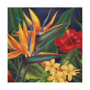 Quadro De Madeira Tropical Paraísa Havaiana Floral