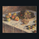 Quadro De Madeira Vida contínua com Maçãs e Uvas por Claude Monet<br><div class="desc">Ainda a Vida com Maçãs e Uvas (1880), de Claude Monet, é uma pintura impressionista de belas artes, mas ainda da vida. Várias frutas numa cesta sobre uma mesa, incluindo maçãs e uvas destinadas ao janto de Ação de Graças. Sobre o artista: Claude Monet (1840-1926) foi o fundador do movimento...</div>