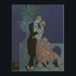 Quadro De Madeira Vintage Art Deco Newlyweds, Oui de George Barbier<br><div class="desc">Ilustração vintage, amor e arte romântica, imagem deco com um homem e uma mulher vestidos em baile formal, dançando à luz da lua; ela está em um elegante vestido de noiva que se assemelha a uma flor com pétalas e ele está em seu melhor smoking. O casal está parado em...</div>